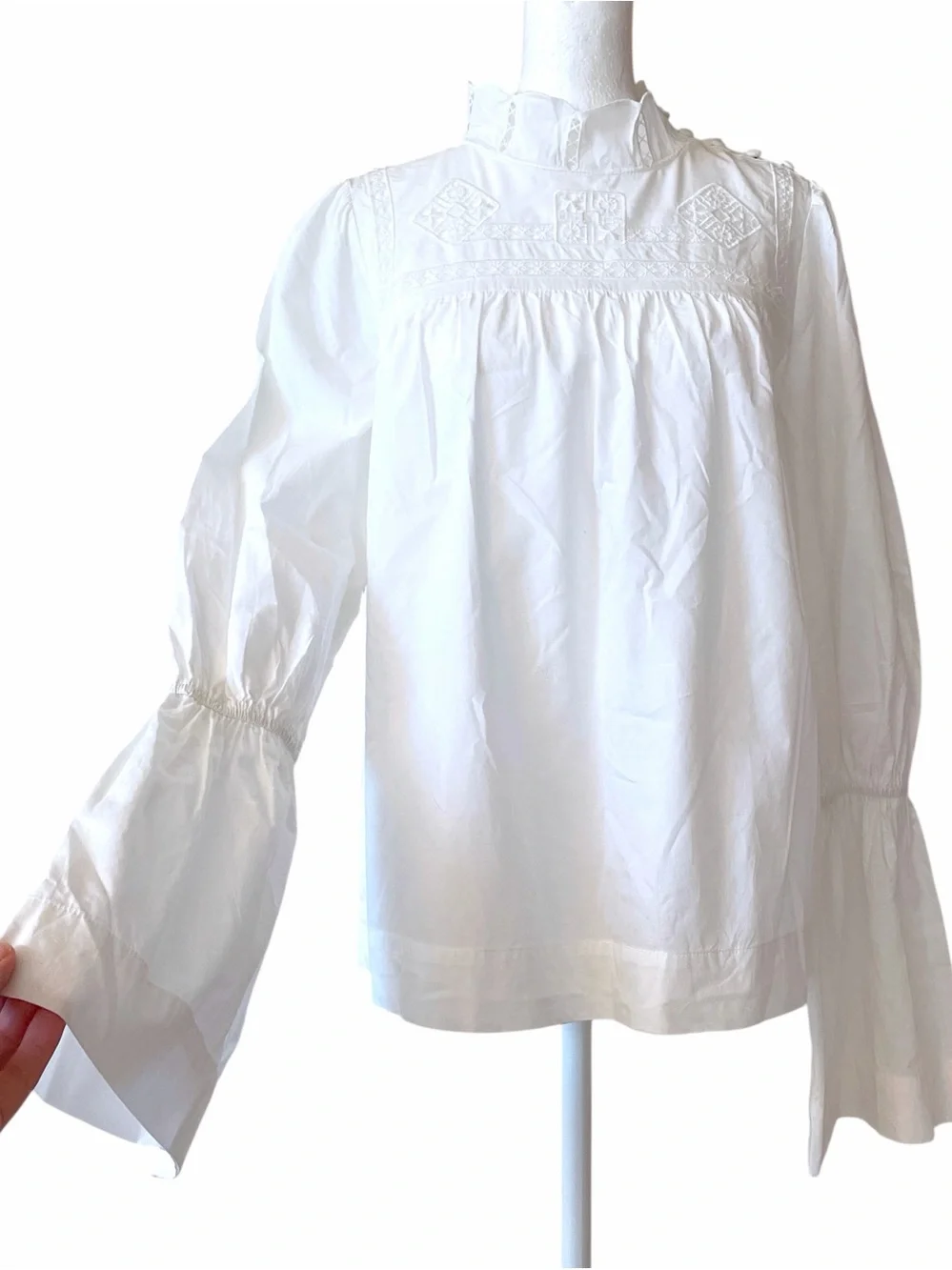 Free People Another Eternity Top Boho Crochet Lace White Bell Sleeve Small NWOT